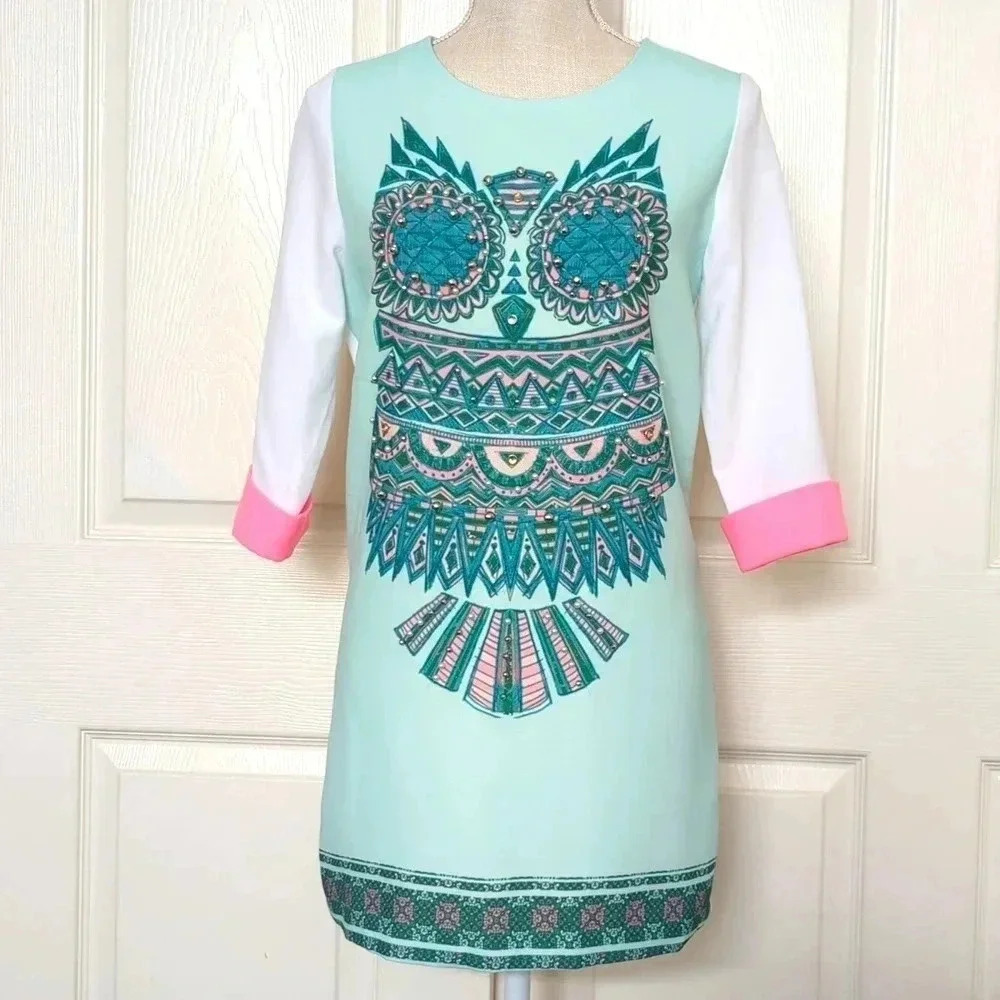 Red Hair Ann | Vintage Mint Owl Beaded Dress